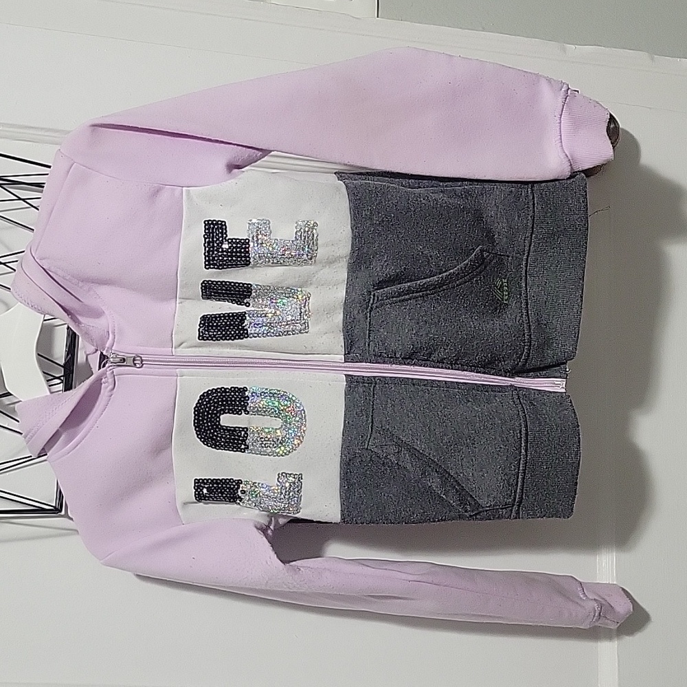 Girls RBX hoodie. Size 10/12. Gently worn. Says "love" in sequins.